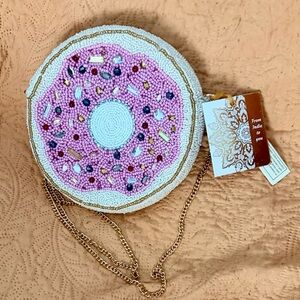 Beaded Pink Donut Crossbody Bag with Gold Chain